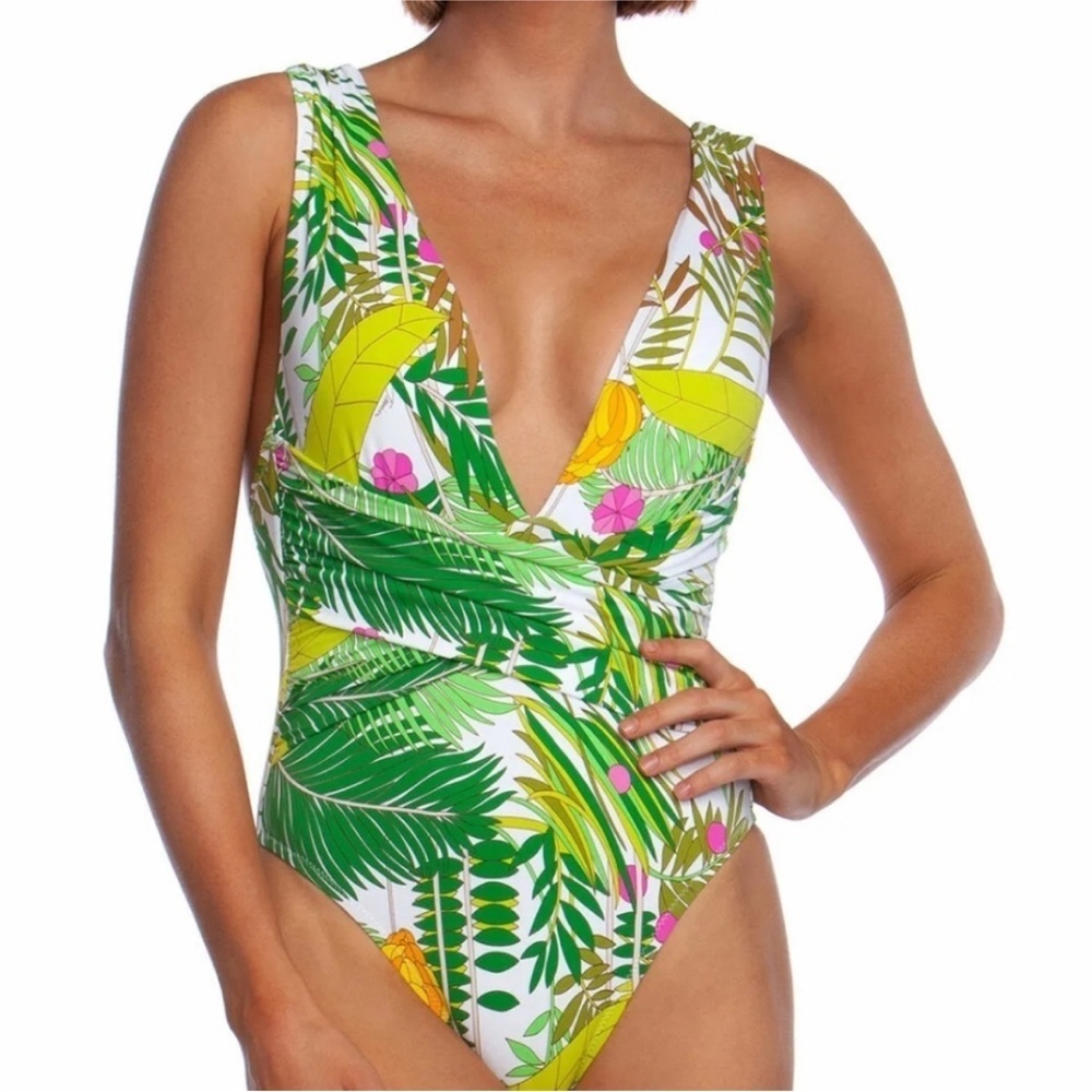 Trina Turk it's Bananas Plunge Wrap Front One Piece NWT Size 14